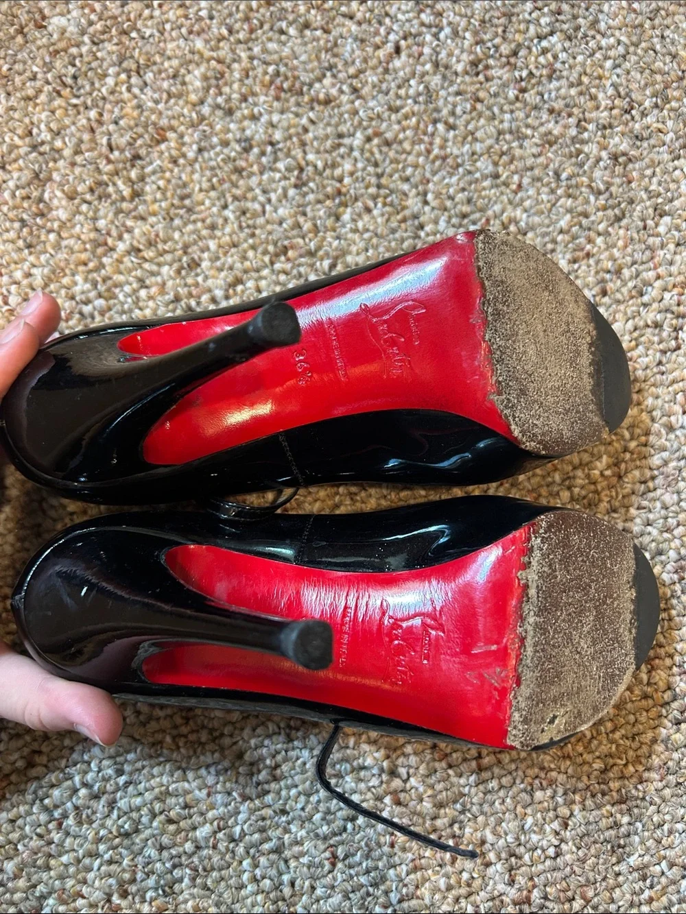 Christian Louboutin Black Patent Mary Jane Pumps with Red Sole